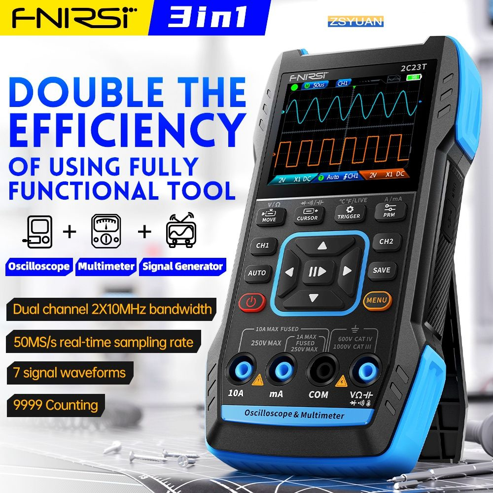Портативный цифровой мультиметр FNIRSI 2C23T 3-в-1 Двухканальный генератор  сигналов с частотой дискретизации 50M купить по выгодной цене с доставкой  по Москве и всей России | Интернет-магазин OZON (1397594407)