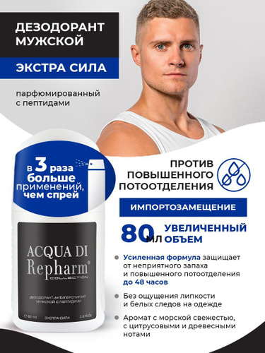 Acqua di Repharm COLLECTION дезодорант - антиперспирант экстра сила мужской с пептидами 80 мл  #1
