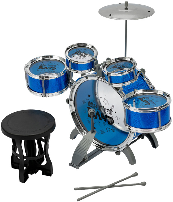 Детская барабанная установка синяя со стульчиком / Музыкальный ...