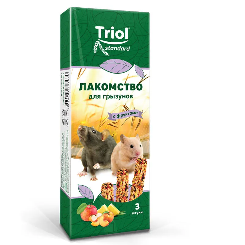 Лакомство для грызунов с фруктами (уп. 3 шт), 80г, Triol Standard, 3 шт, 80 г, фото 3