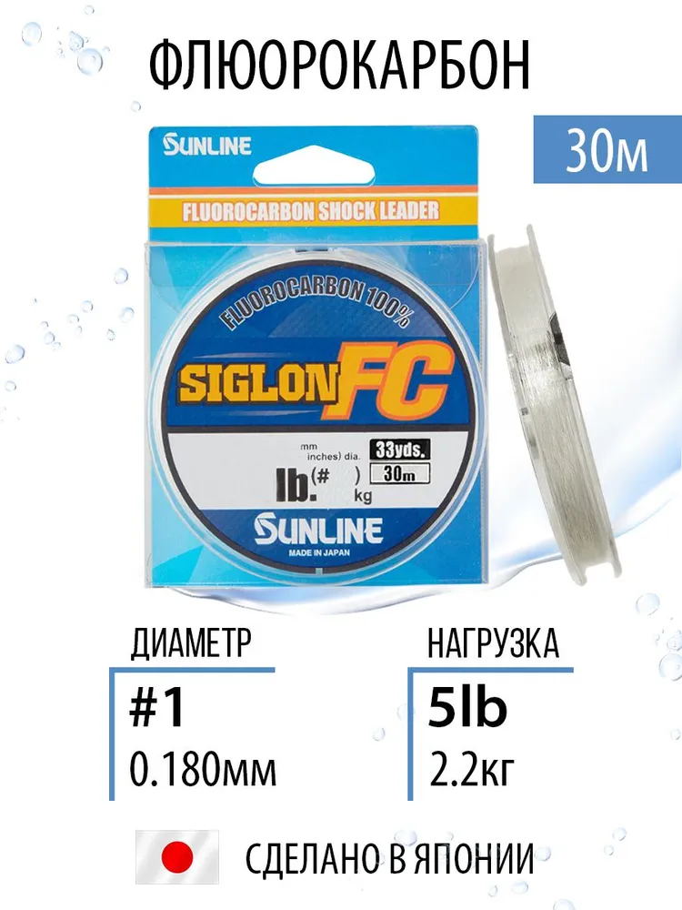 Леска рыболовная флюрокарбон Sunline SIGLON FC 2020 30m Clear 0.180mm 2.2kg/5lb летняя прозрачная, 2,2 кг