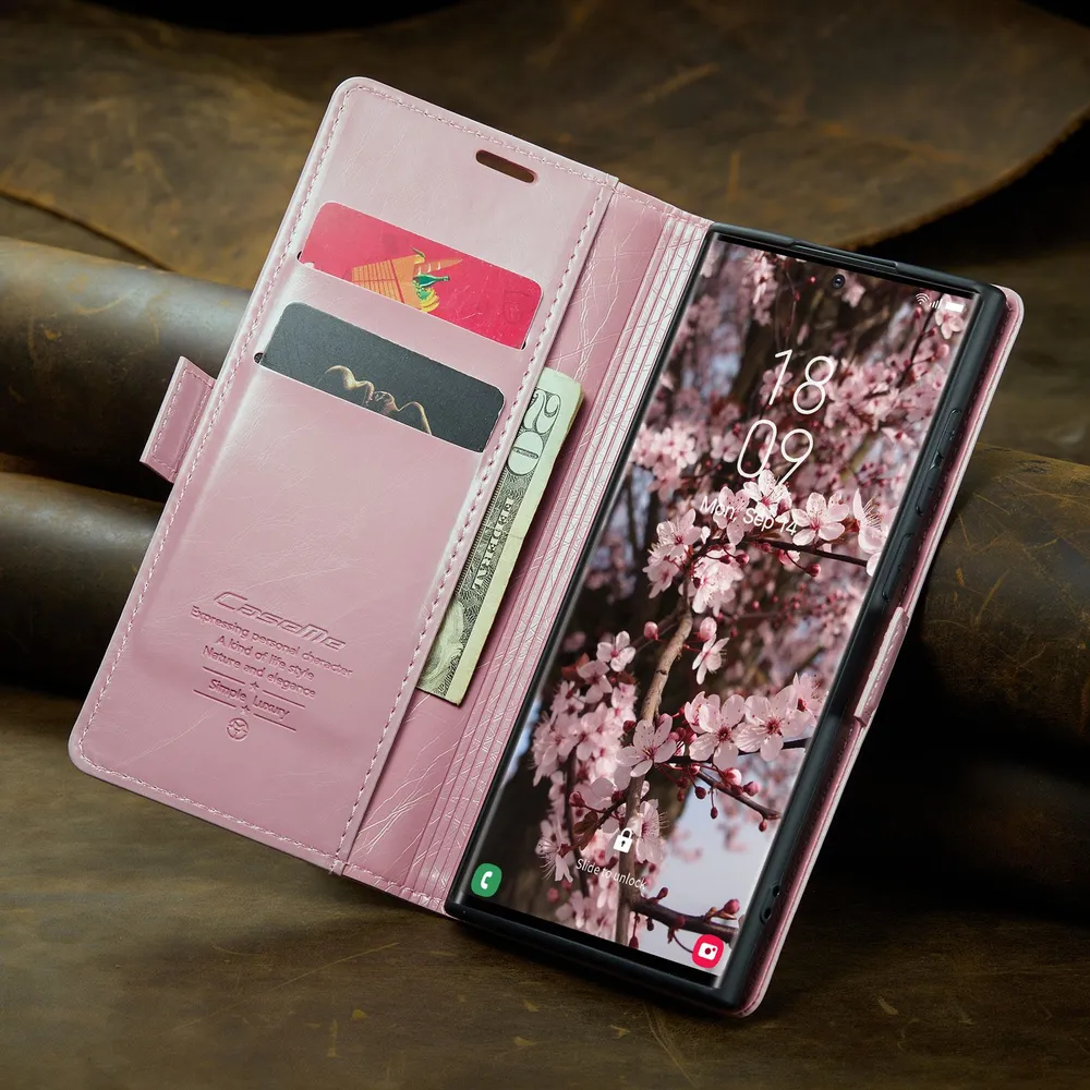 Caseme Кожаный книжка чехол для Samsung Galaxy S25 Ultra (Самсунг Галакси С25 Ультра) с визитницей из экокожи, вариант, фото 5