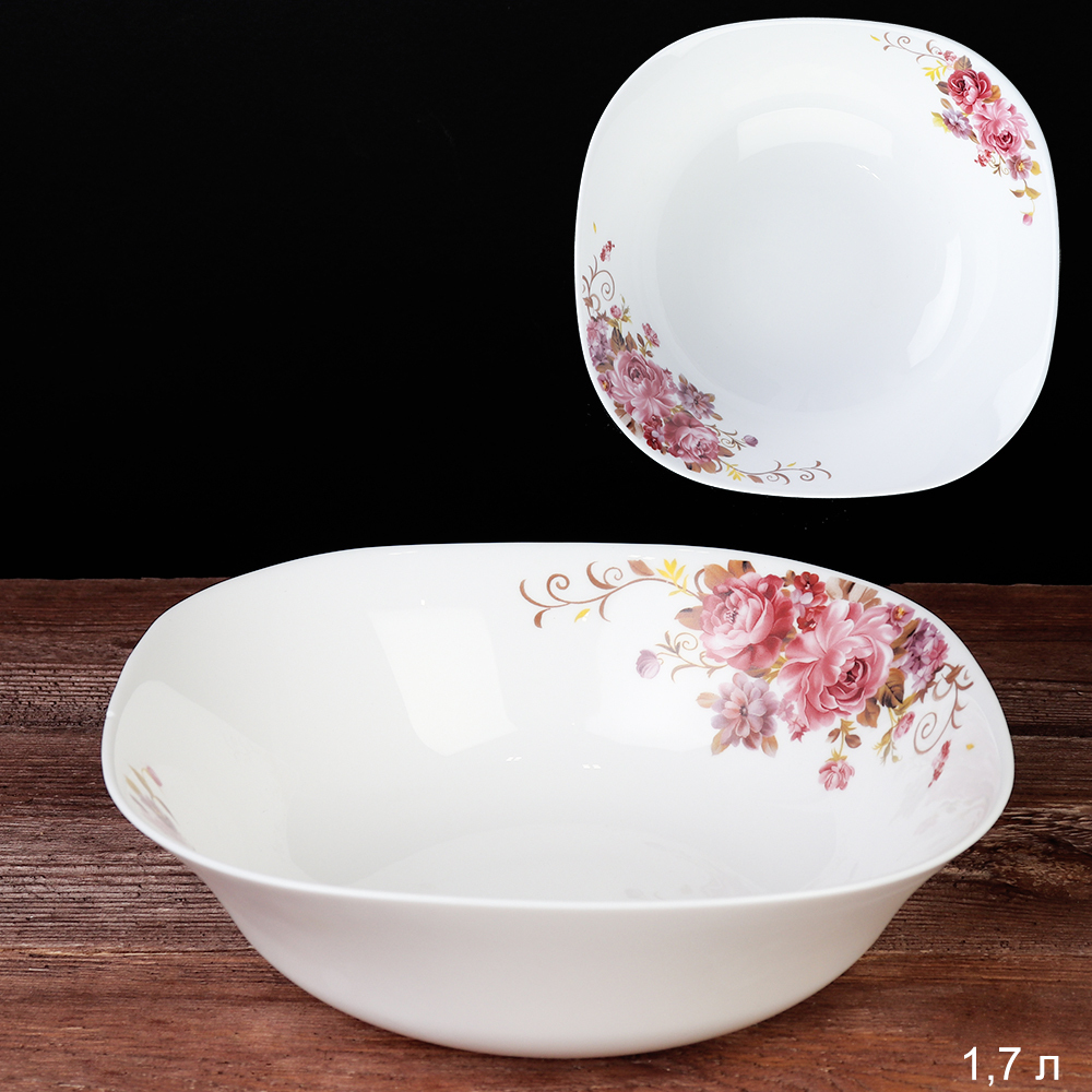 Салатник WHITE LILY Розовая композиция , 1700 мл, диаметр 22 см, розовый, керамика