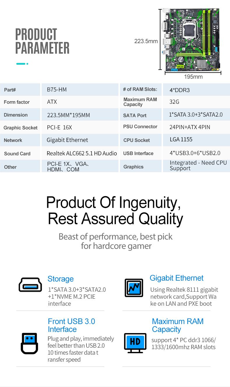 Материнская плата JINGSHA JINGSHA B75-HM купить по низкой цене с ...
