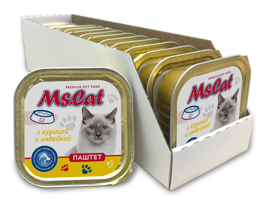 Мясные консервы для кошек Ms.Cat Паштет с курицей и индейкой, 100 гр. *15 шт  #1