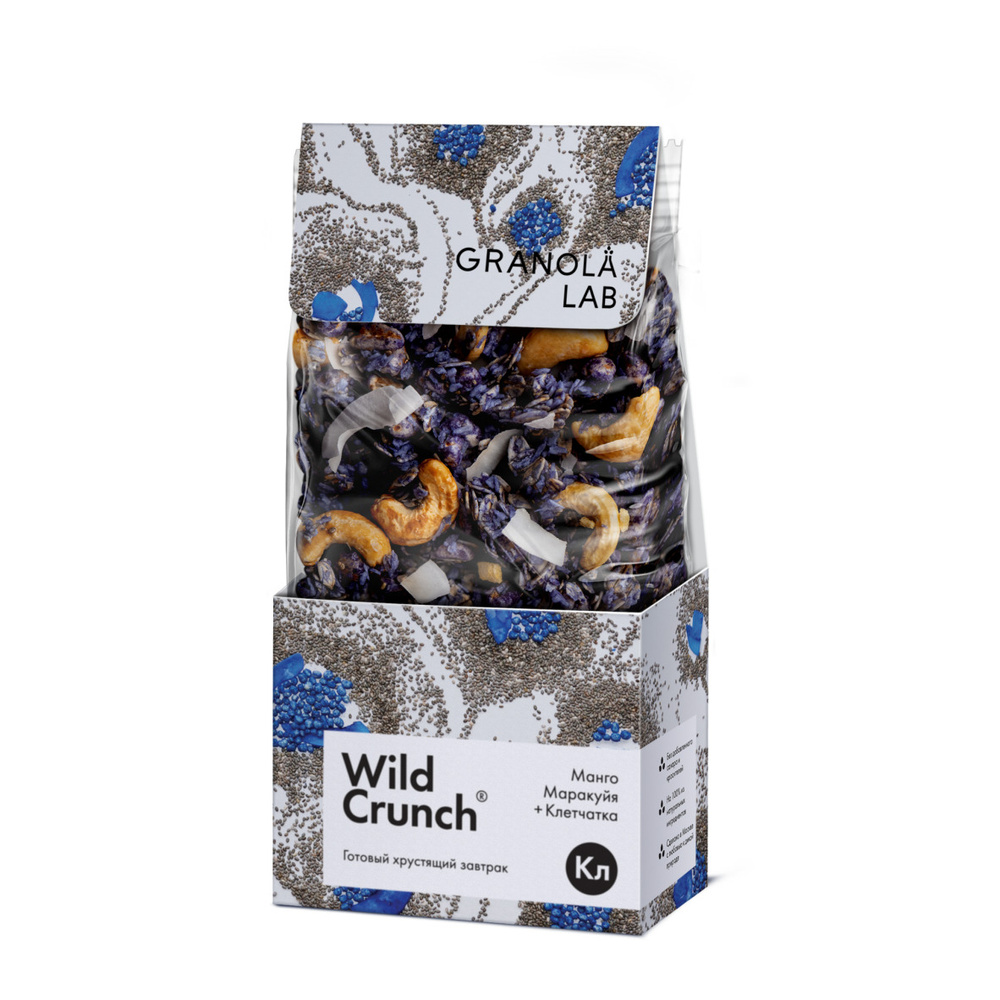 Гранола - кранч Wild Crunch "Манго и Маракуйя + Клетчатка" 260 г.  Готовый здоровый завтрак. Мюсли без #1