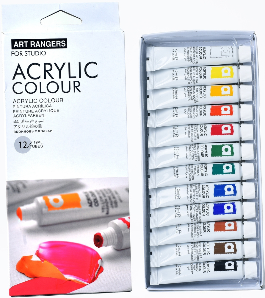Краски акриловые 12 цветов художественные тубы по 12 мл основные ...