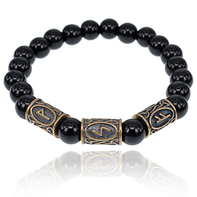 Рунический браслет Богатство на всех уровнях бытия, Чёрный агат ...