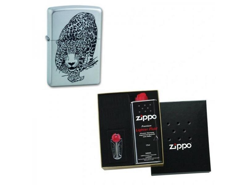 Набор зажигалка ZIPPO Leopard Satin Chrome в подарочной упаковке + топливо и кремни  #1