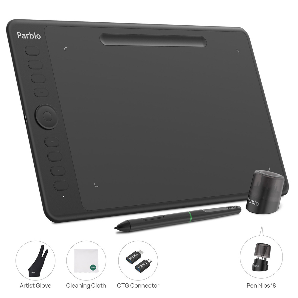 Графический планшет PARBLO, A4, tvOS, iPadOS, 8192 уровня, черный ...