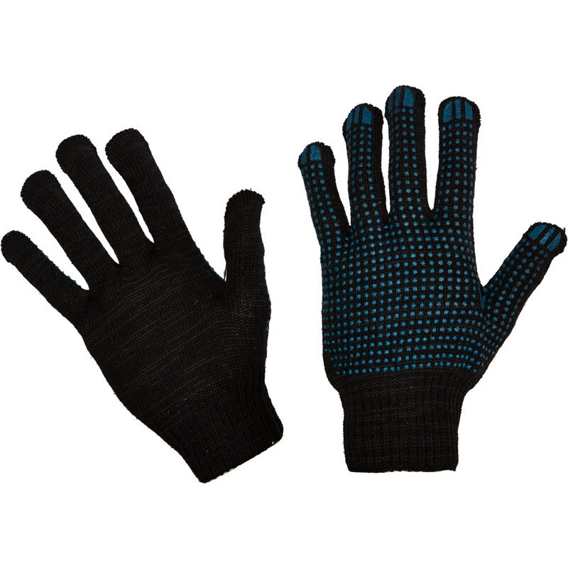 Перчатки защитные трикотажные ПВХ Точка 4 нити, черные, 10 пар  #1