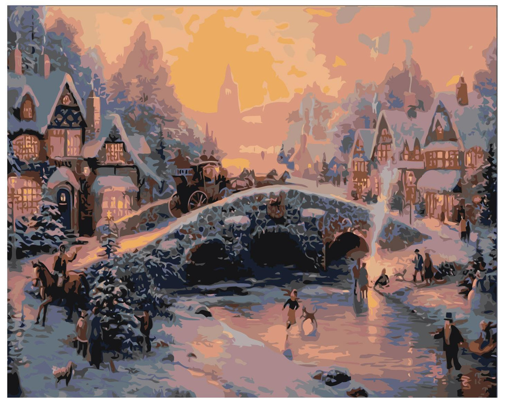 Картина по номерам Новый год. Рождество. Зимняя деревня. Люди. Городок -  купить с доставкой по выгодным ценам в интернет-магазине OZON (354463087)