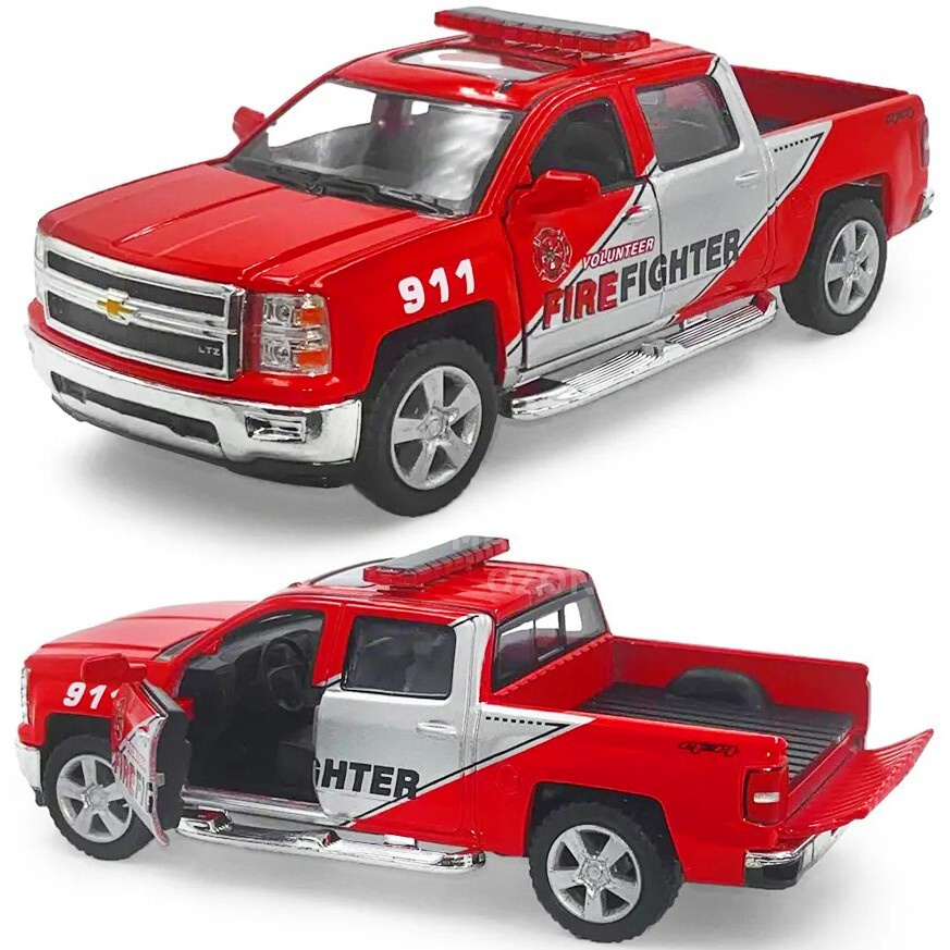 Машинка металлическая Kinsmart 1:46 2014 Chevrolet Silverado Fire (Шевроле Сильверадо) Пожарная 5381DPRKT #1