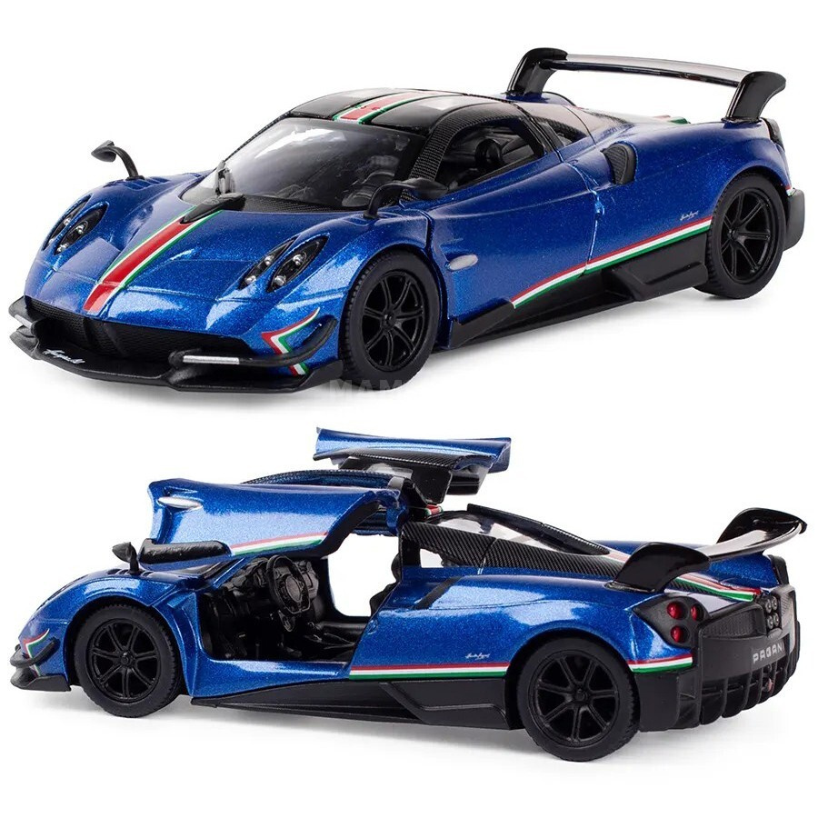 Машинка металлическая Kinsmart 1:38 2016 Pagani Huayra BC 5400DFKT  инерционная, двери открываются / Синий с принтом - купить с доставкой по  выгодным ценам в интернет-магазине OZON (417062738)