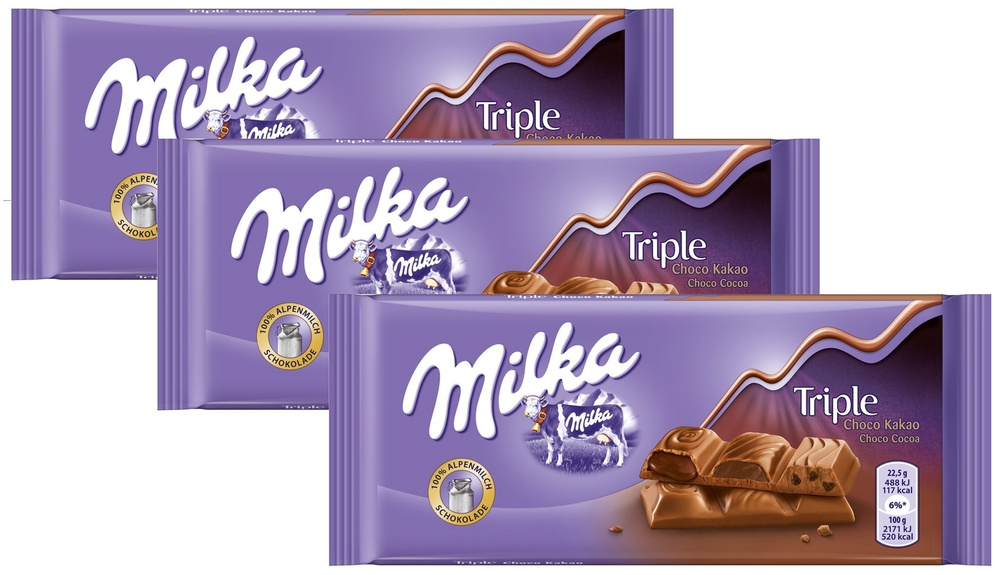 Шоколадная плитка Milka Triple Choco Cacao / Милка Трипл шоколад 3 шт ...