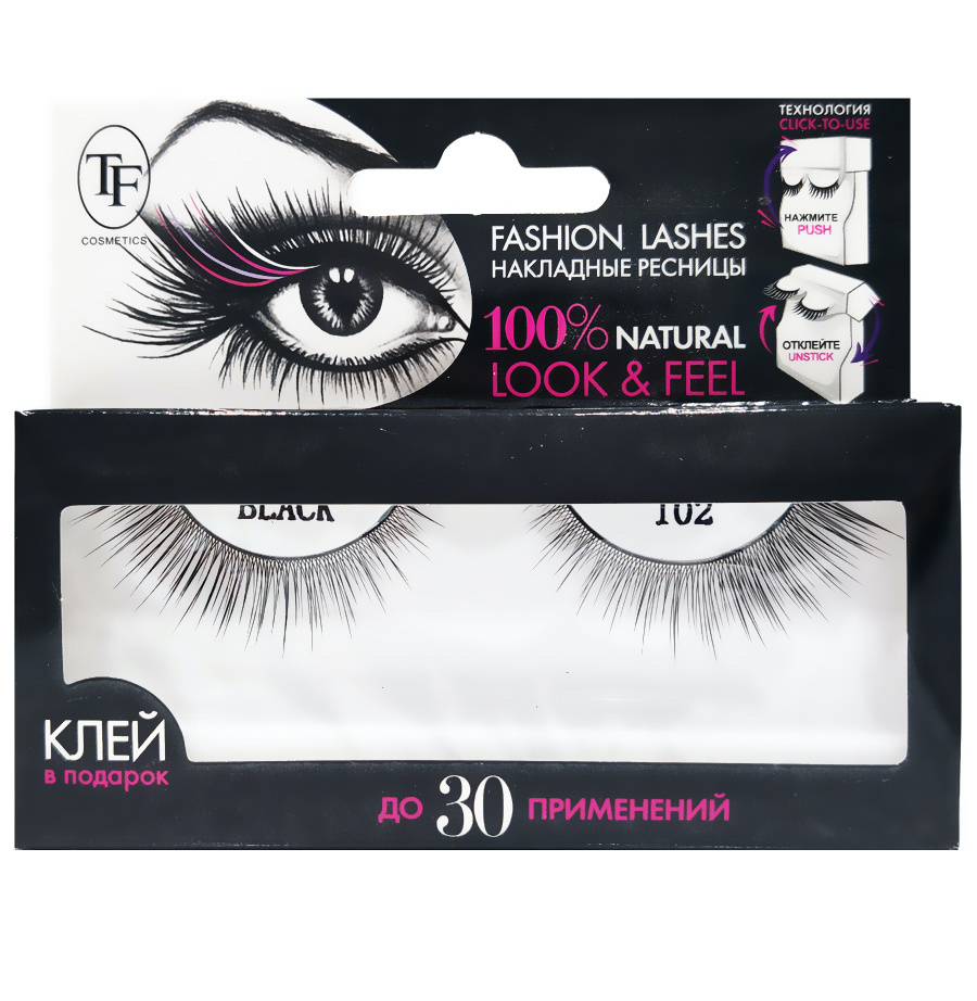 TF Накладные ресницы Fashion Lashes, многоразового использования + клей №  102