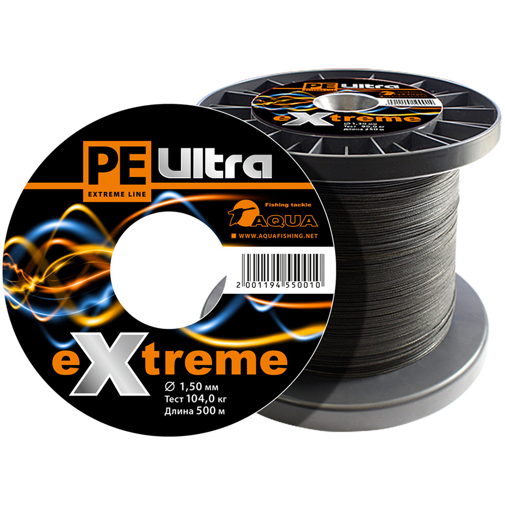 Плетеный шнур для рыбалки AQUA PE ULTRA EXTREME 1,50mm 500m, цвет-черный, test - 104,00kg  #1