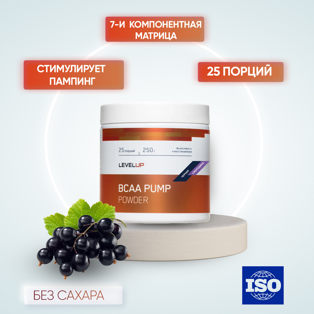 Аминокислоты, LevelUp, Аминокислотный комплекс, BCAA Pump, 250г, 25 порций, Черная смородина  #1