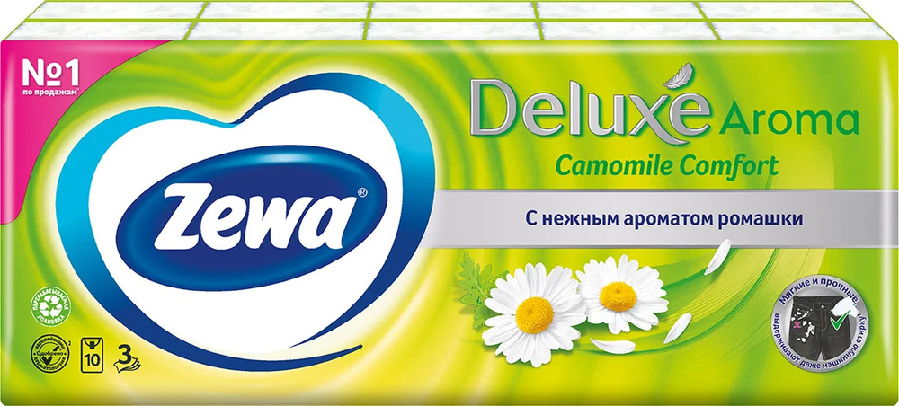 Платочки бумажные носовые Zewa Deluxe зева Ромашка, 1 пачка #1