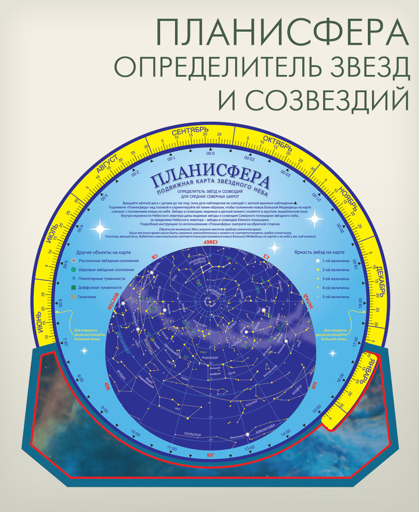 Подвижная карта звездного неба Планисфера, определитель звезд и созвездий,  