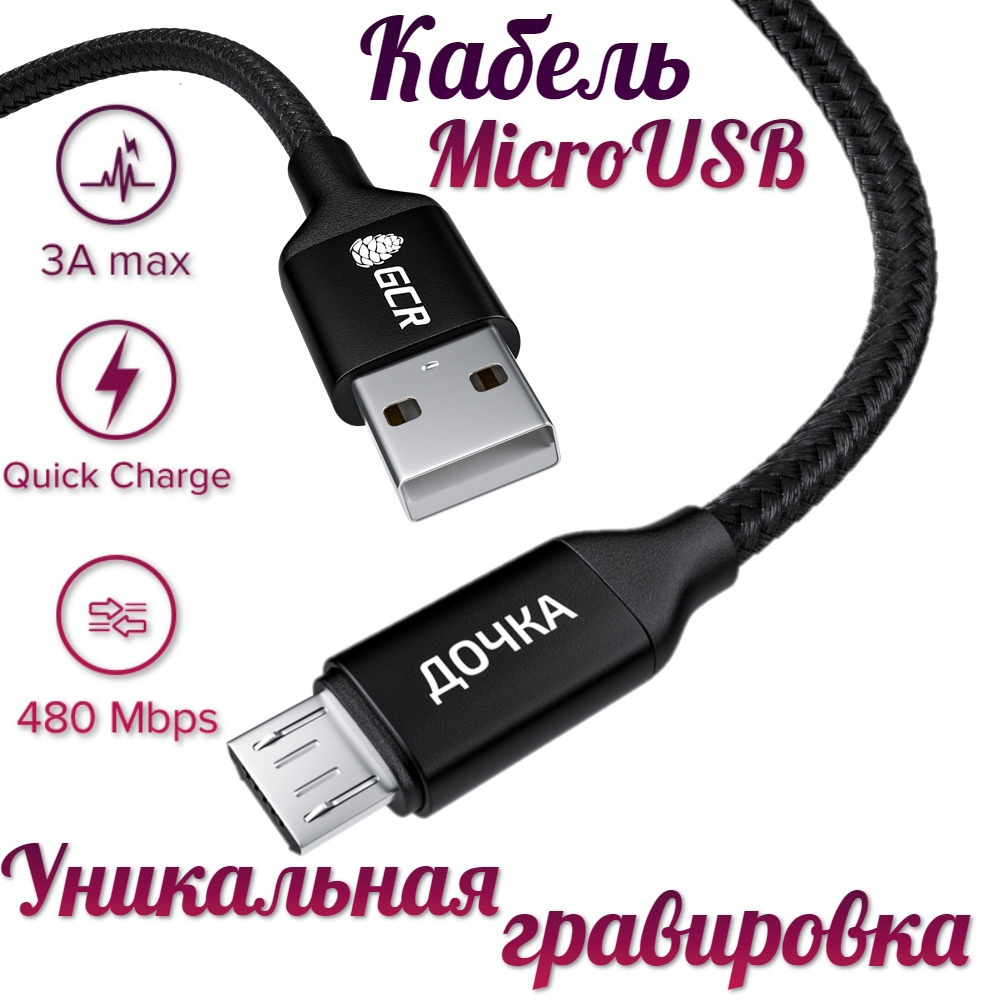 Кабель microUSB GCR GREEN CONE RETAIL UAQС1-РRINТ. - купить по низкой цене  в интернет-магазине OZON (225994291)