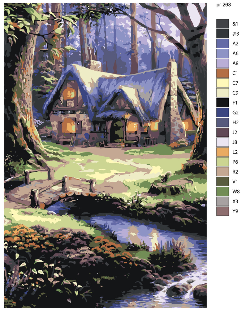 Картина по номерам, 60 x 90, IIIR-pr-268, сказочный домик, дом в лесу, домик  белоснежки, 