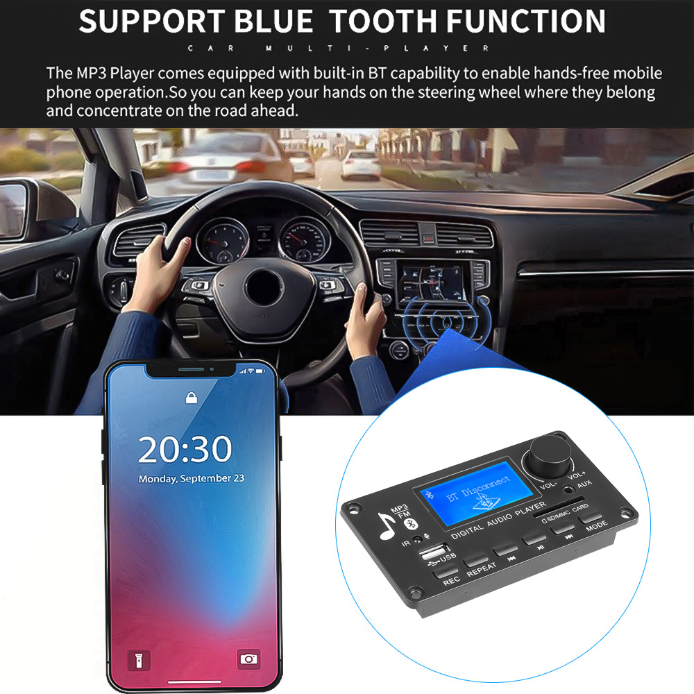 Автомобильный проигрыватель kebidu LCD Bluetooth 5.0 12В MP3 Отправить  плату усилителя мощности 2*15 Вт Встроенный модуль - купить с доставкой по  выгодным ценам в интернет-магазине OZON (1104585173)