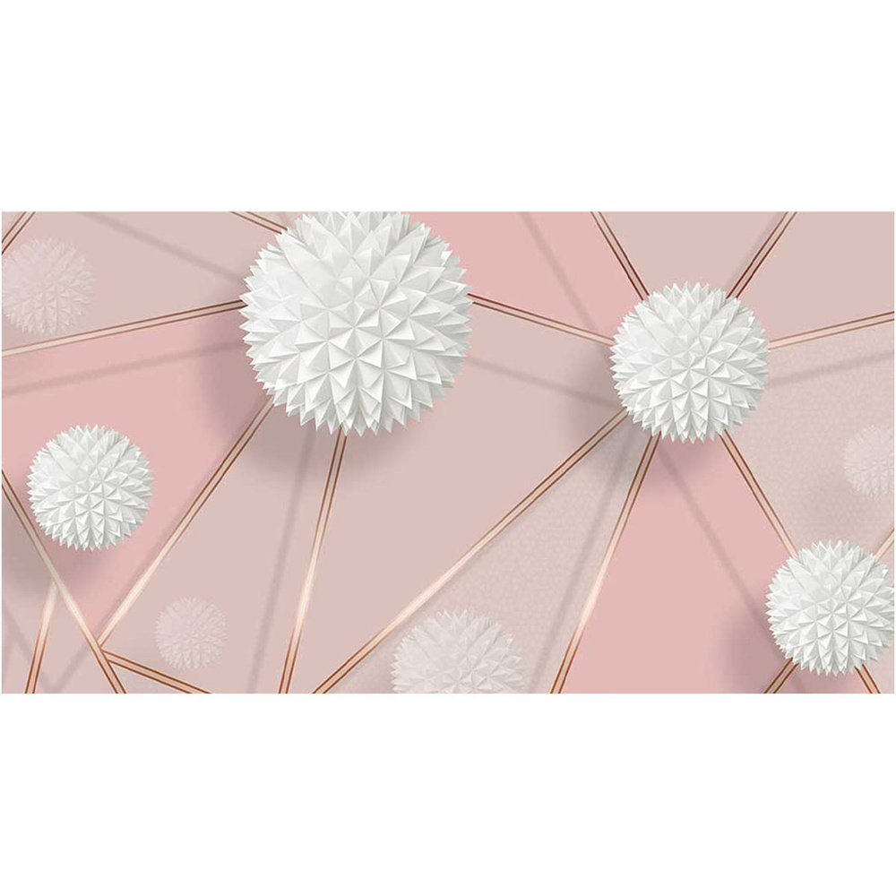 Фотообои Колючие белые 3Д шары на фоне геометрического розового фона 500x270 см  #1