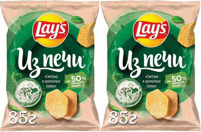 Чипсы картофельные Lay's Из печи сметана и ароматные травы 85 г в упаковке, комплект: 2 упаковки  #1