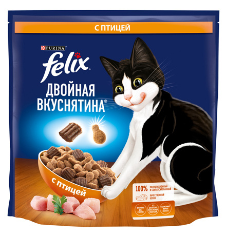 FELIX ДВОЙНАЯ ВКУСНЯТИНА / Сухой корм Пурина Феликс для взрослых кошек с птицей, 1,3 кг  #1