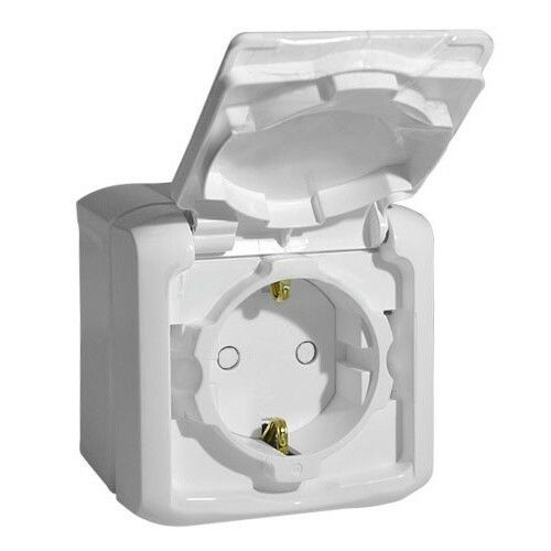 Розетка 2P+E О/У IP44 белая с крышкой, шторки 16А/250В Quteo (комплект ...