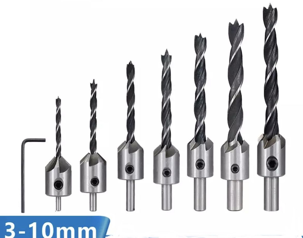 Набор сверл по дереву 8 штук (3мм, 4мм, 5мм, 6мм, 7мм, 8мм, 10мм) / Сверло с зенкером  #1