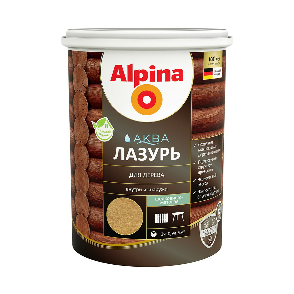 Защитная лазурь для дерева Alpina Аква, 0,9 л, орех #1