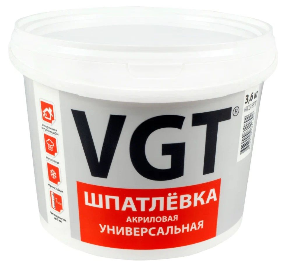 Шпатлевка VGT акриловая универсальная, белый/серый, 3.6 кг  #1