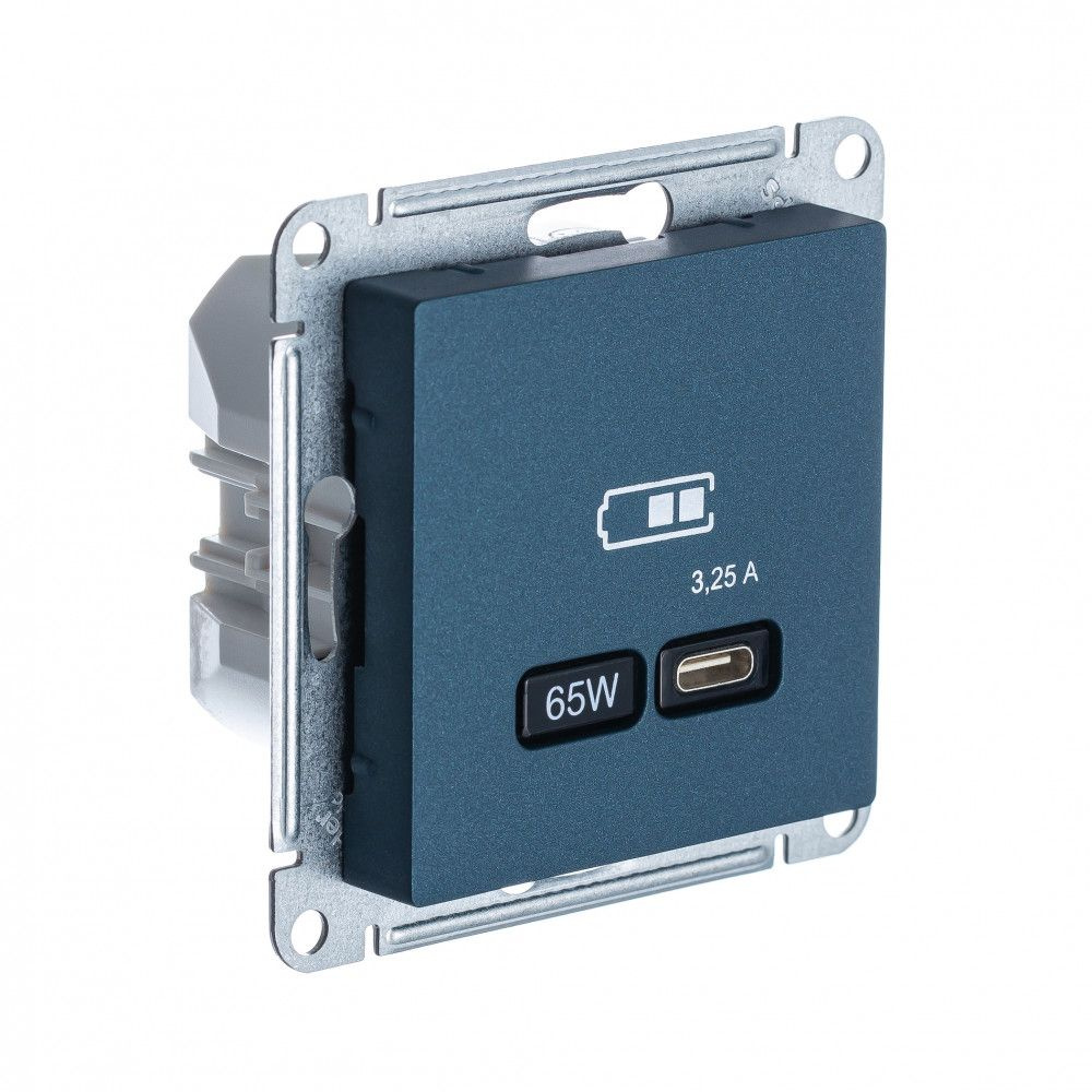 Розетка 1 СП USB type С, 65W, механизм SE AtlasDesign изумруд #1