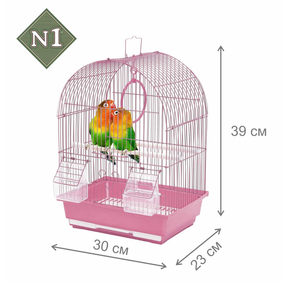 Клетка 30х23х39 см для мелких птиц: попугаев, канареек полукруглая, розовая укомплектованная, N1  #1