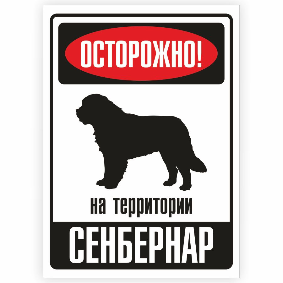 Табличка, металлическая, DANGER DOG, Осторожно! На территории Сенбернар, 18x25 см  #1