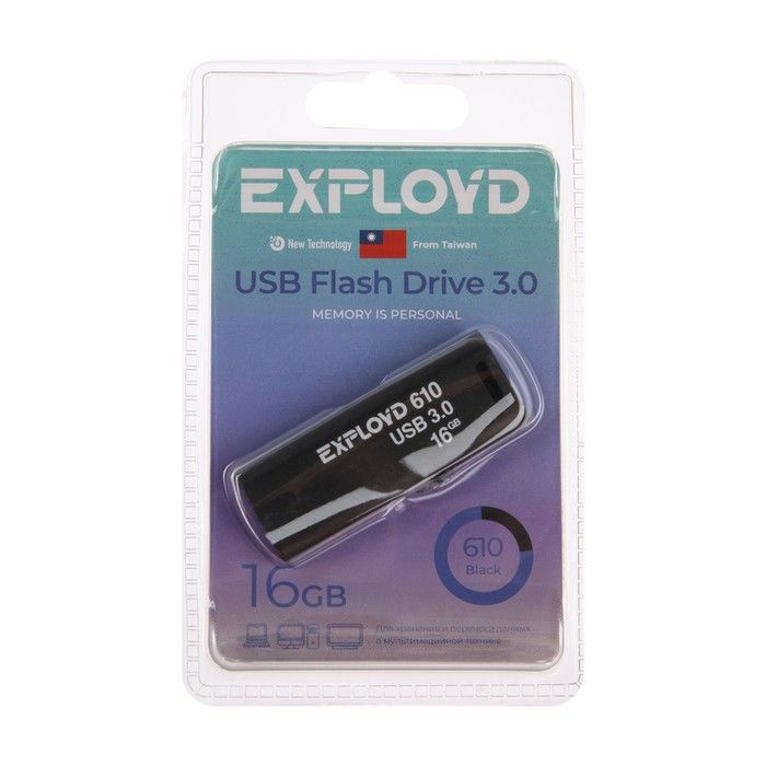 Флешка Exployd 610, 16 Гб, USB3.0, чт до 70 Мб/с, зап до 20 Мб/с, черная  #1