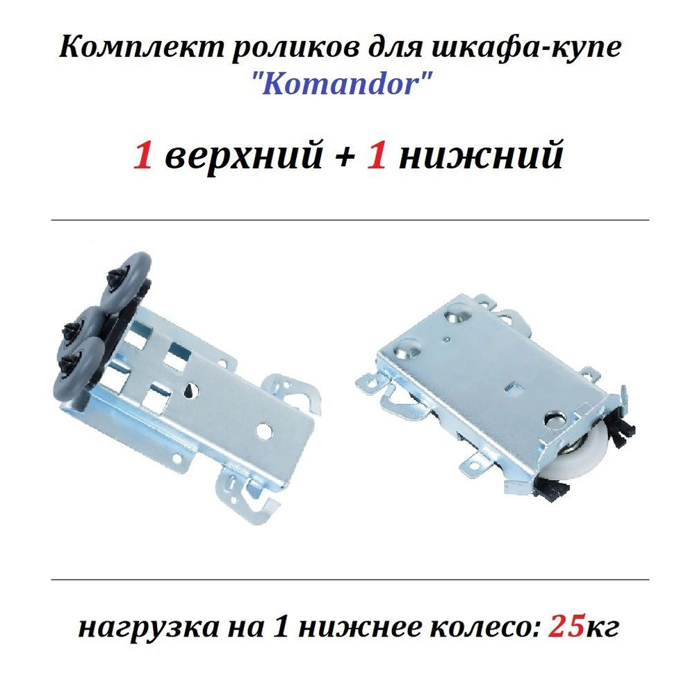 Комплект роликов, колёс для шкафа-купе под стальную систему Komandor/ Командор (1 верхний + 1 нижний), #1