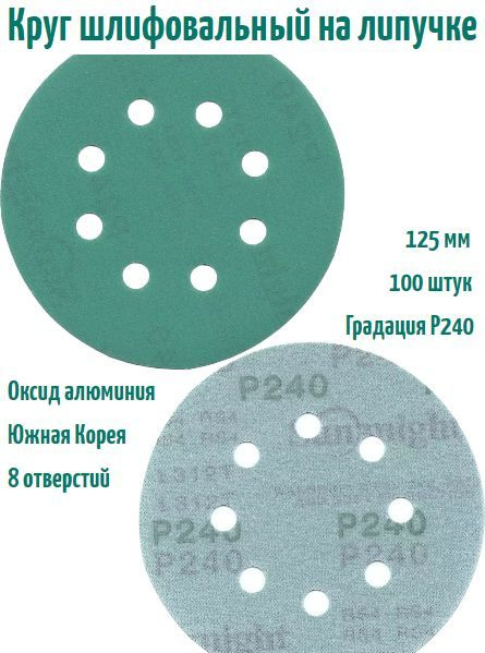 Шлифовальный круг на липучке Sunmight film L312 125 мм, Р240, 8 отв. #1