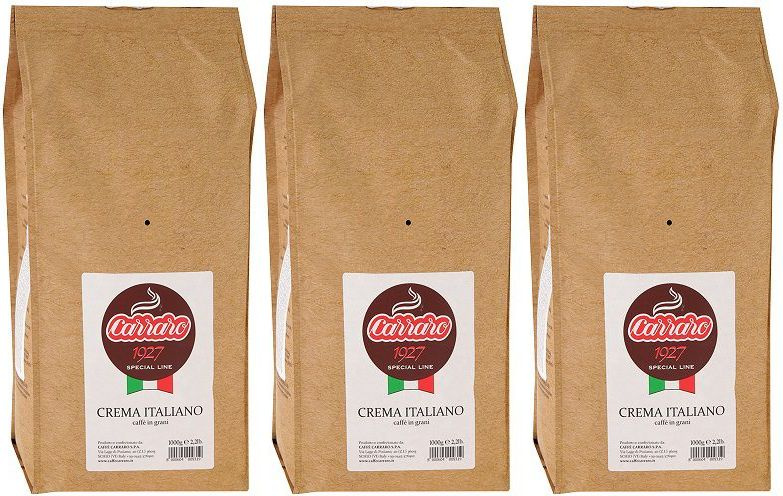 Кофе Carraro Crema зерновой, комплект: 3 упаковки по 1 кг - купить с ...
