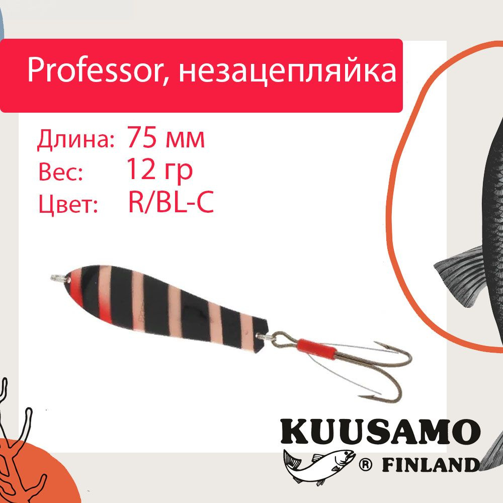 Блесна для рыбалки Kuusamo Professor 3, 75/12 незацепляйка, R/BL-C (колебалка)  #1