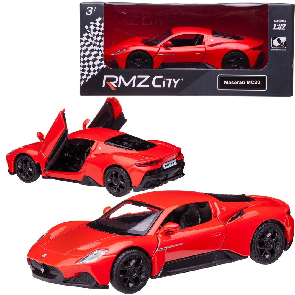 Машина металлическая RMZ City 1:32 Maserati MC 2020, инерционный механизм, двери открываются, красный #1