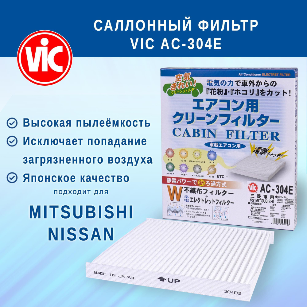 Фильтр салонный VIC AC-304E (AC304E) для MITSUBISHI I MIEV, MIRAGE, SPACE, WAGON, TOPPO, NISSAN DAYZ #1