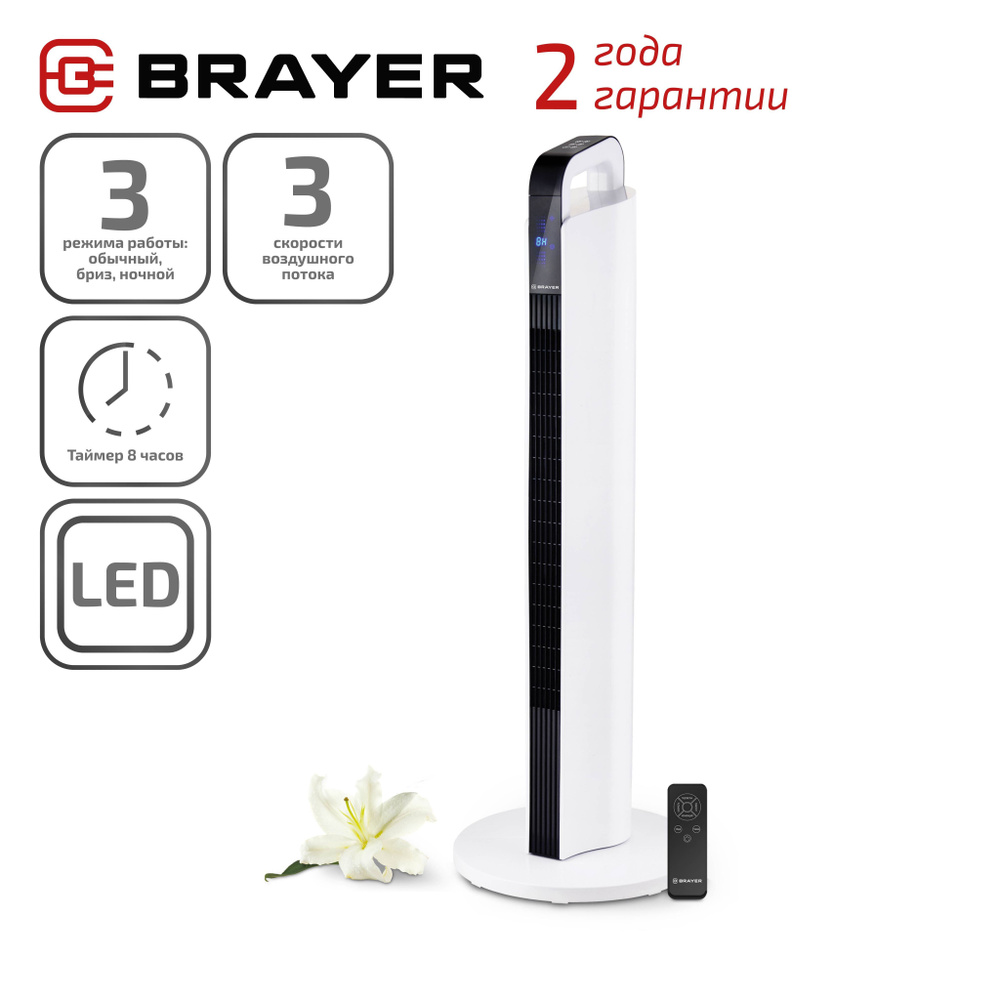 Вентилятор колонный напольный BRAYER BR4955 с пультом дистанционного ...