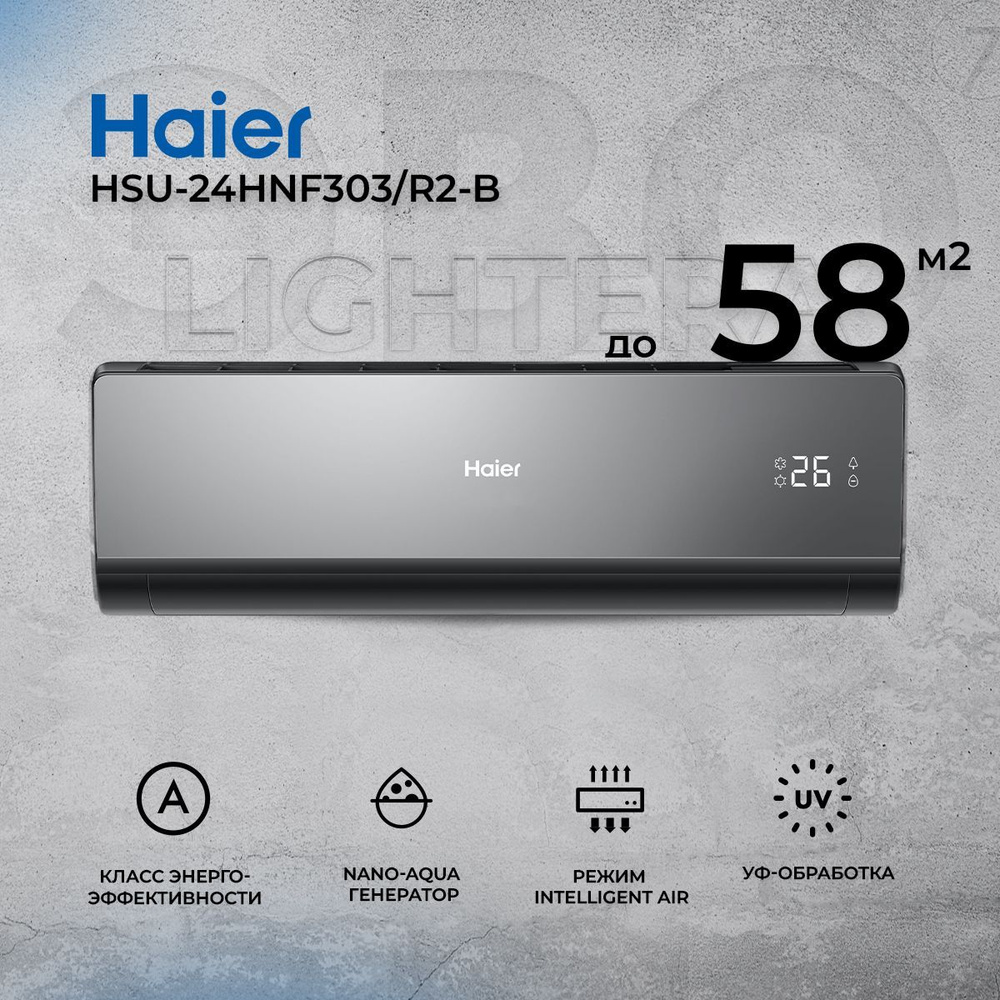 Сплит-система Haier Lightera HSU-24HNF303/R2-B, чёрная, для помещения до 58  кв.м. - купить по доступным ценам в интернет-магазине OZON (263069619)