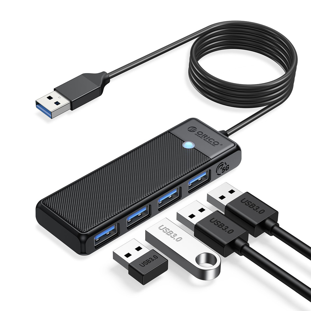 USB хаб 3.0 ORICO PAPW4A-U3 USB HUB 3.0, USB разветвитель, 4 порта USB-A, ЧЕРНЫЕ, 1,8м  #1