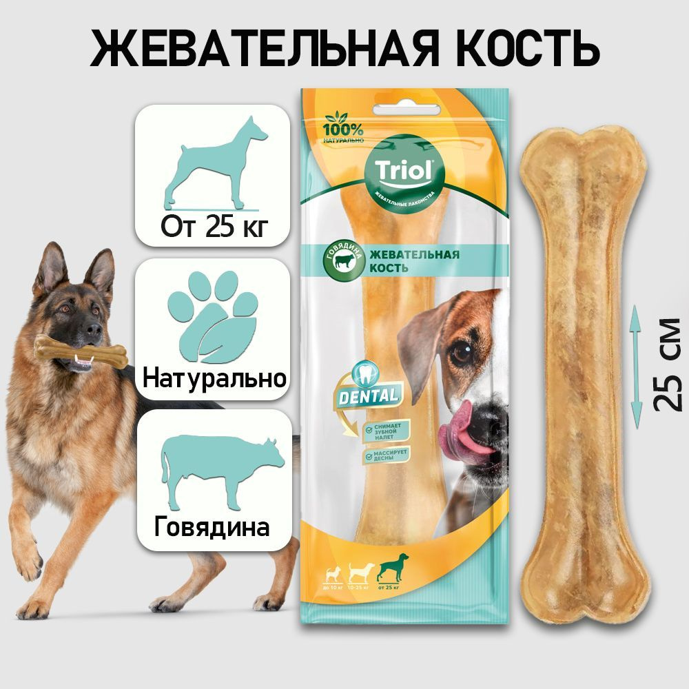 Кость жевательная DENTAL, 25см, 200-210г (уп.1шт.) / лакомство для собак  Triol - купить с доставкой по выгодным ценам в интернет-магазине OZON  (292453432)