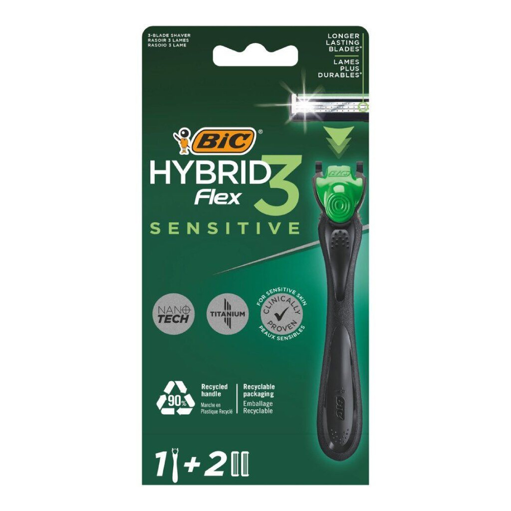 BIC Hybrid 3 Flex Sensitive Бритвенный станок с 2 сменными кассетами  #1