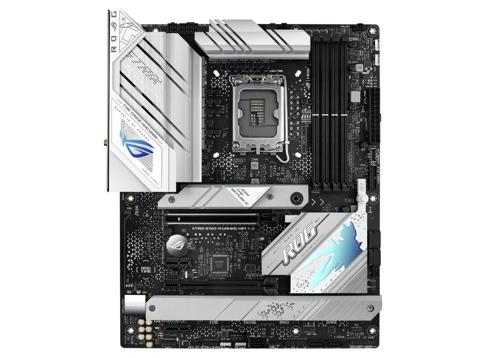 Rog strix b760 a gaming wifi d4. Материнская плата ROG Strix b760-g Gaming WIFI ddr5. B lga1700 ASUS ROG Strix b760-g Gaming WIFI. Белая материнская плата LGA 1700. Белая материнская плата ASUS ROG.